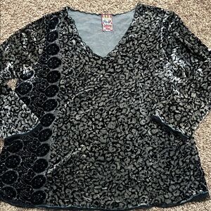 Johnny Was velvet silk  burnout tunic top sz XL